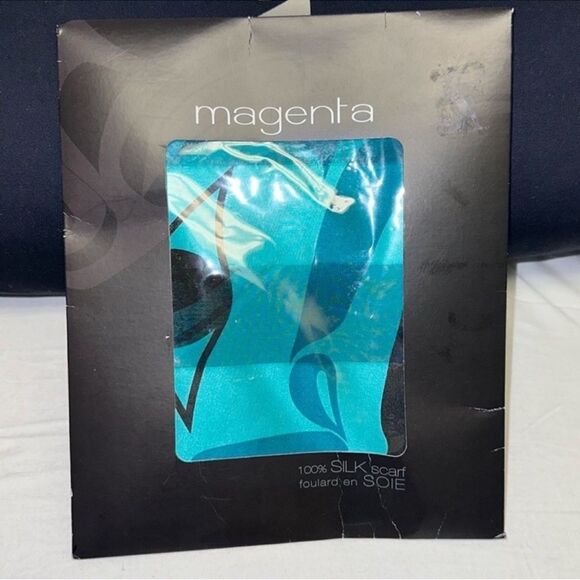 magenta moon mask silk teal blue luxury scarf wrap - Picture 6 of 16